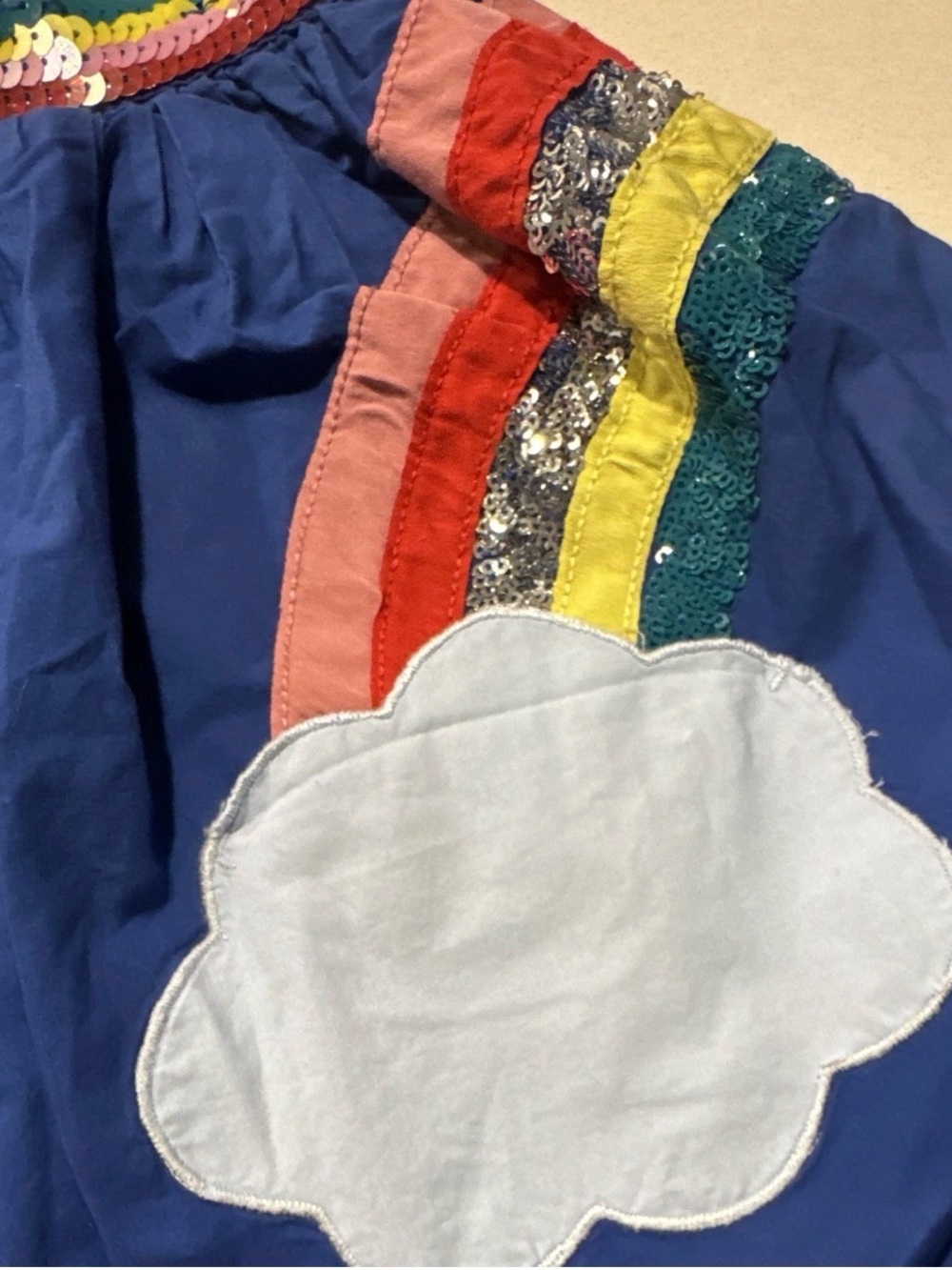 Mini Boden Girls 8-9Y Blue Rainbow Sequin Flare Skirt Pull On Lined Elastic - Picture 3 of 8
